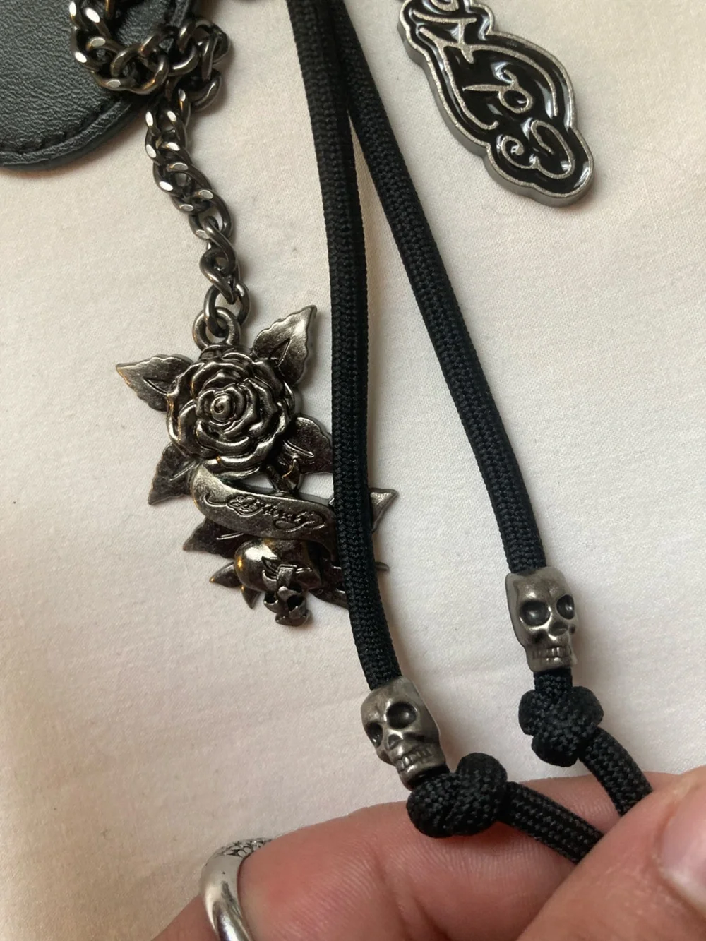 Ed Hardy Black Flame Skull Keychain with Red and Yellow Accent